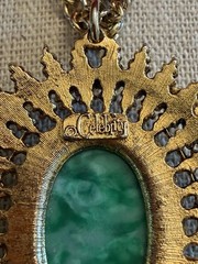 Vintage Celebrity Gold Tone Faux Green Jade Double Chain Necklace 24” BinR