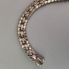 Vintage Rhinestone Bracelet Orange Glass Tennis Safety Chain Gold Tone 6.5″