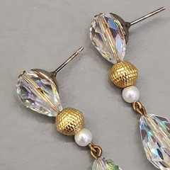 Vintage Glass Earrings Dangle AB Teardrop Faceted Drop 1.5″