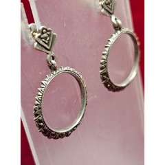 Vintage Sterling Silver Marcasite Open Circle Drop Earrings