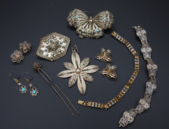 Estate 800 Silver Filigree Cannetille Jewelry Lot Antique Victorian Revival 66gr