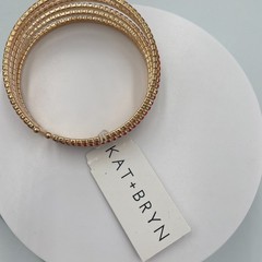 Vintage Kat + Bryn Gold Tone Rainbow Rhinestone 5 Row Open Cuff Bangle Bracelet