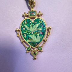 Vintage Heart Bird Jewelry Set Necklace Earrings Gold Victorian Gift Women