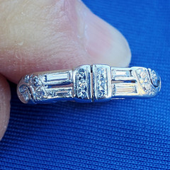 Original EARTH MINED DIAMOND Deco Wedding BAND Antique SOLID PLATINUM Ring S 5.5
