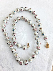 Vtg Cloisonne enamel Knotted butterfly design Gold Beads Wedding Necklace 24 in