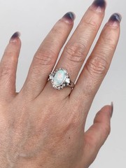Full Fire Australian Opal with Diamond Halo Platinum Engagement Ring 7g V1159
