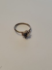 Vintage 14k Gold Electro Plate Onyx/ Pearl Gems Cubic Zirconia Ring Size 7