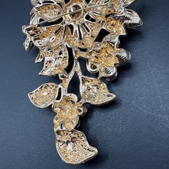 HUGE Pave Rhinestone Flower Gold Tone Brooch Pin Pink J26