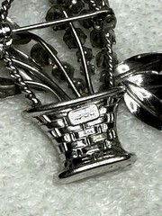 Vintage Carl Art 925 Sterling Silver Flower Basket Rhinestone Pin Brooch 2”