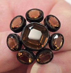 Vintage Schreiner Dark Topaz Rhinestone Button Twisted Shank