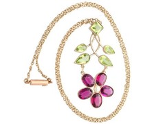 Antique 2.75Ct Garnet 2.35Ct Peridot and Pearl 9k Rose Gold Pendant Circa 1910