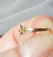 Antique Tiny 10k Yellow Gold Filigree Ruby Crystal Accent Child Ring Size 0.5