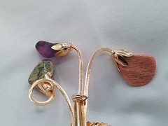 NATURAL STONE ATLANTISITE PURPLE AMETHYST PEACH MOONSTONE CABOCHON BROOCH FLORAL