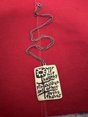 1968 Another Mother for Peace Gold Tone, War Is Not Healthy Anti War 28” #5804