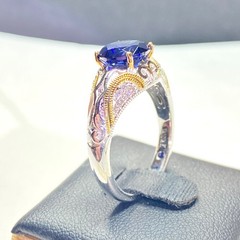 Vintage Sterling Silver Gold Plated Vanna K White & Blue CZ Ring Size 10