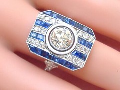 2.45Ct White Round & Blue Princess CZ Vintage Ring In 925 Sterling Silver