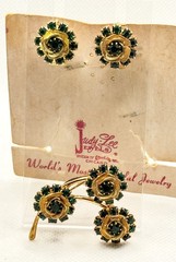Vintage Judy Lee Jewels Green Gold Earrings & Matching Brooch On Original Tag