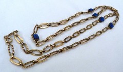 VINTAGE MURAT FRANCE 12K GOLD FILLED LAPIS GEMSTONE STATIONS LINK NECKLACE ~ 28″
