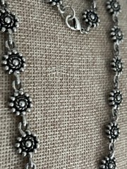Vintage Boho Sunflower Floral Flower Link Bali Style Silver Necklace Unique 18”