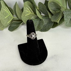 Vintage Sterling Silver Art Deco Edwardian Inspired Topaz Ring Filigree Size 7