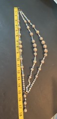 Vintage Mid-Century 3-Strand Beaded Gold Clear AB Acrylic Necklace 15 inch Japan