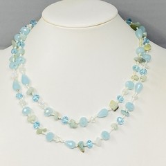 Designer Glass Stone Necklace Blue Chip Teardrop Round Surface Coated Knotted 38