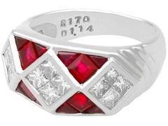 Vintage 1.70Ct Ruby and 1.14Ct Diamond, Platinum Dress Ring Circa 1990
