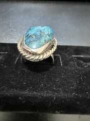 Vintage ring size 7.5 turquoise sterling silver rope lasso 9.6 Grams