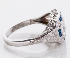 Art Deco Style Lab Created Diamond & Sapphire Engagement 14K White Gold FN Ring