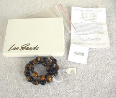 Lee Sands Caramel Tiger Eye & sterling Coil Bracelet UNUSED one size fits all
