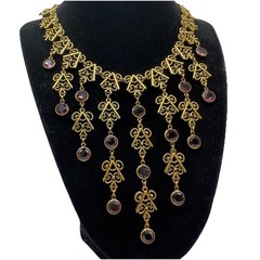 Vintage Etruscan Revival Necklace Purple Crystal Chandelier Victorian Gothic 17″