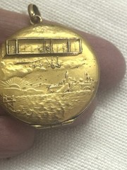 GORGEOUS ART DECO GOLD FILLED PHOTO LOCKET PENDANT.AIRPLANE DESIGN c1920
