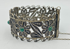 Rare Judaica 925 silver filigree bracelet set with King Solomon Eilat stones