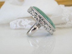 Vintage Huge Sterling Silver 925 Green Turquoise Looking Statement Ring Size 5