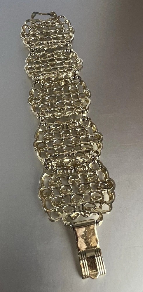 Vintage 80s Wide Gold Plated Filigree Link Bracelet 7 Inches Long