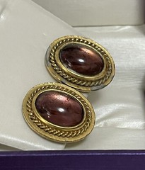 Vtg Signed YSL Yves Saint Laurent Purple Cabochon Clip-On Earrings For Repair