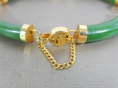 VTG CHINESE SYMBOLS GREEN NEPHRITE JADE BAR LINK GP 7.25″ BRACELET
