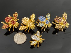 LOT of 5 JOAN RIVERS Gold Tone Bee Pins Brooches (one small) Various Colors
