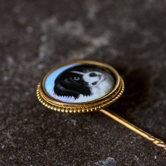 LOVELY ANTIQUE VICTORIAN ENGLISH 15K GOLD ENAMEL STICKPIN BERNESE MOUNTAIN DOG