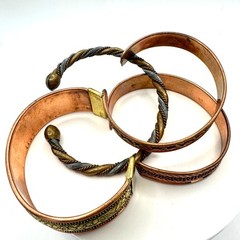Bundle lot 4 vintage tri tone copper brass nickel cuff adjustable bracelets