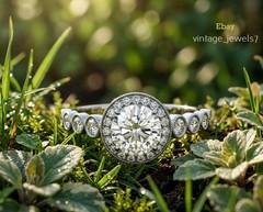 1.94CT Round Cut Halo Vintage Lab Created Diamond Engagement Ring 14K Gold Over