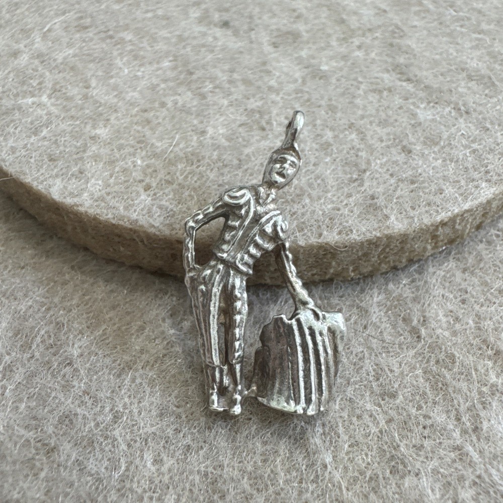 Vintage Sterling Silver Matador Figure Pendant Charm Jewelry Bullfight Adventure