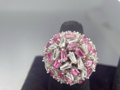 925 Sterling Silver Pink Tapered Baguette CZ Dome Cocktail Ring Size 6 13g