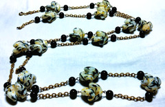 Vintage Venetian Fancy Pinched Gold Black Glass Beads Beaded Demi Parure