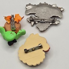 Thanksgiving 3PC Brooch Set Turkey Scarecrow Autumn Fall Polymer Clay Cute Fun