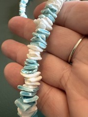 Vintage Flat White Dyed Turquoise Shell Necklace Surfer Beach Retro Boho