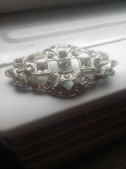 Antique glamorous silver-tone Art Deco brooch pin rhinestone accents C clasp