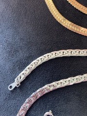 2 Piece Vintage Flat Snake Chain Necklaces 1 Gold Tone 28 in & 1 Silver 22 in.