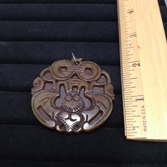 Brown Stone Carved Pendant Silver Tone