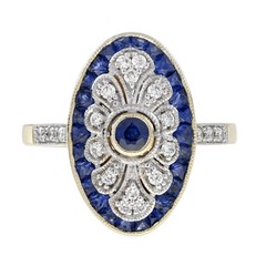 2.07Ct Art Deco Style Lab Created Sapphire & Diamond Engagement 14k Gold FN Ring